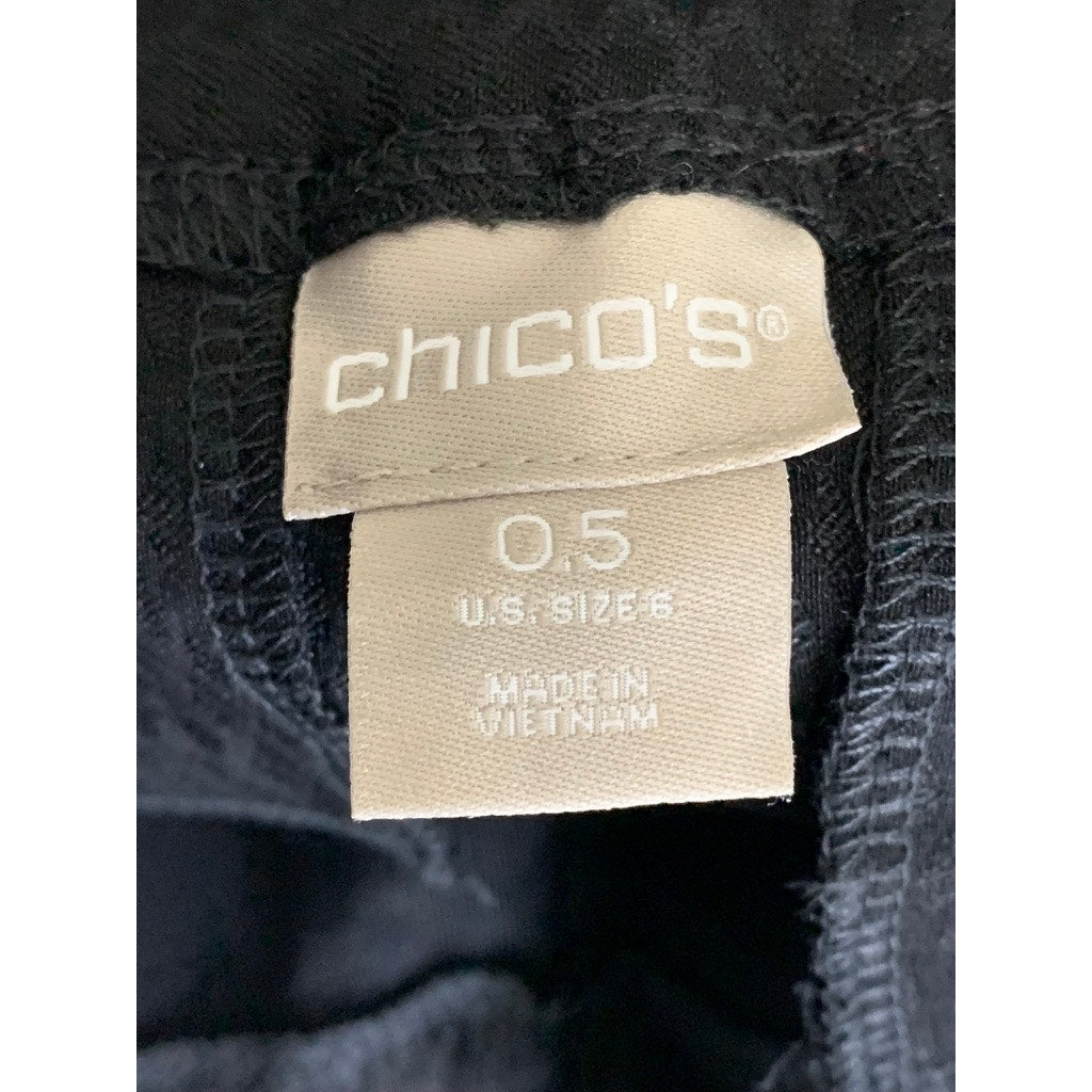CHICO'S Women's Black Textured Brigitte Slim Cropped Pull-On Pants SZ 6