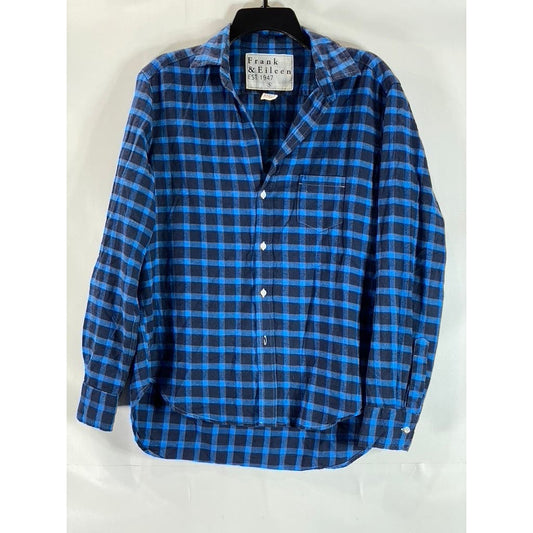 FRANK AND EILEEN Women's Blue/Black Plaid Eileen Relaxed Button-Up Shirt SZ S