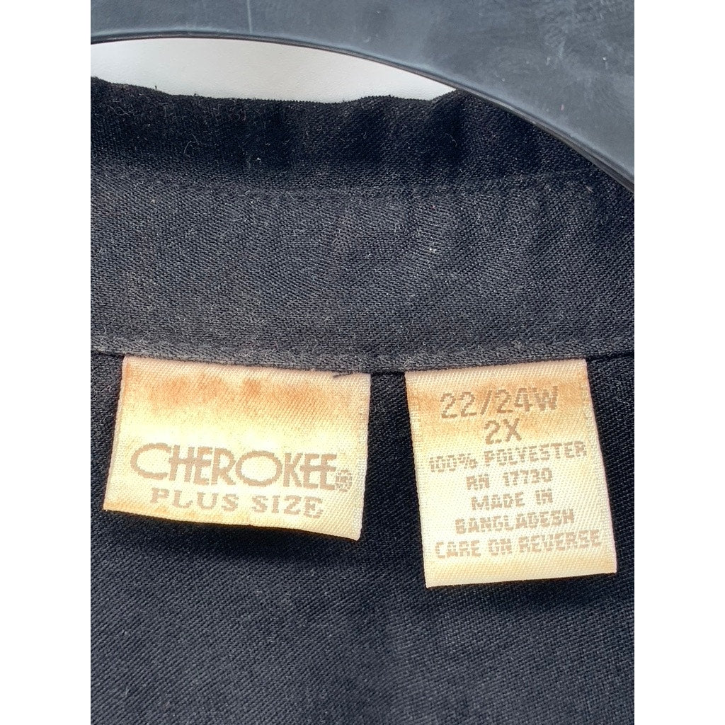 CHEROKEE Women's Black Plus Button-Up Long Sleeve Top SZ 2X
