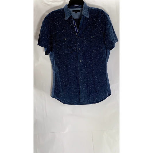 BANANA REPUBLIC Men's Dark Blue Printed Short Sleeve Button-Up Shirt SZ M