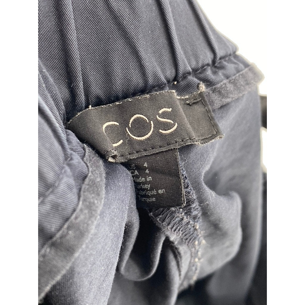 COS Women's Navy Blue Solid Cotton Cuffed Casual Mom Pull-On Shorts SZ 4