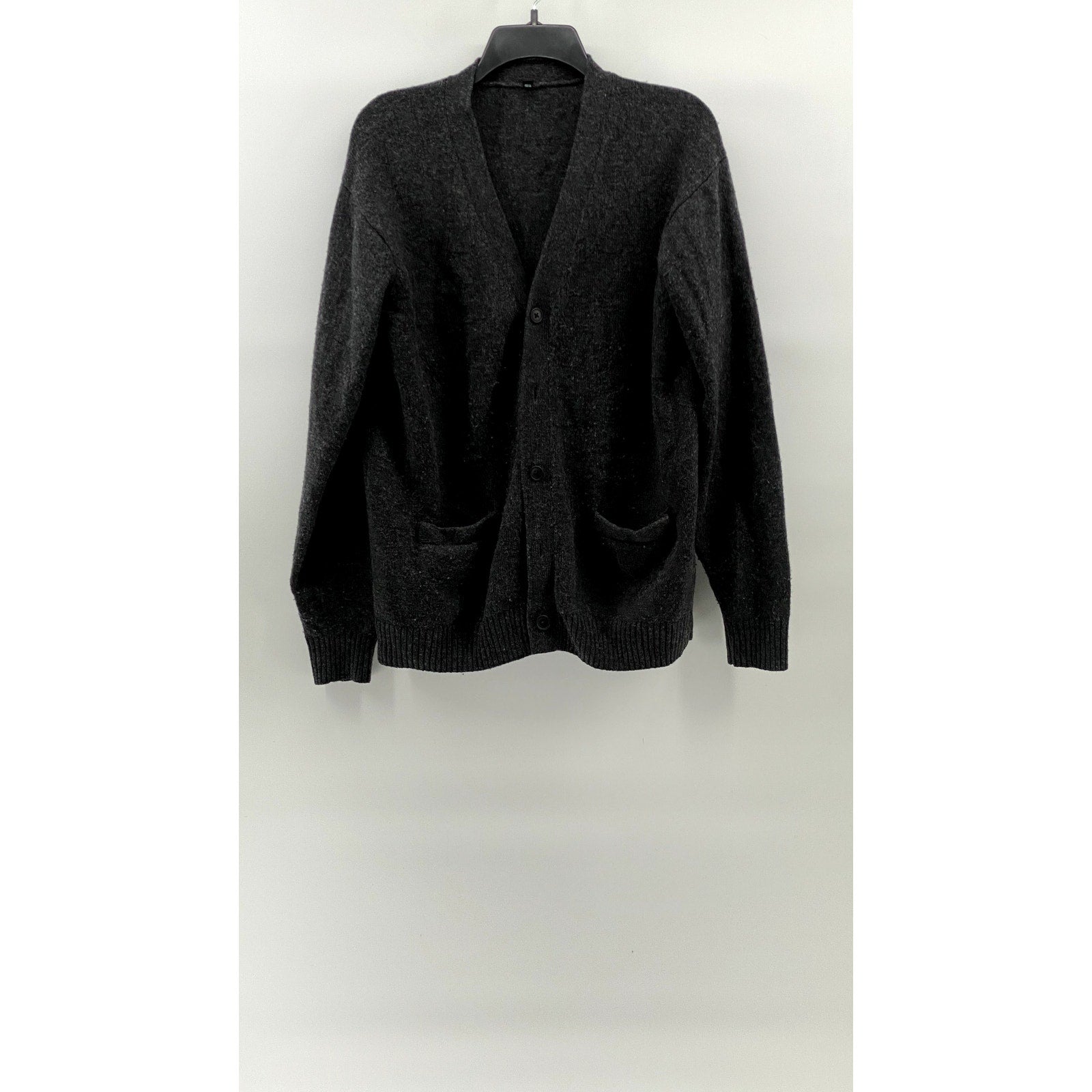 MUJI Men's Charcoal Gray Wool V-Neck Button-Up Long Sleeve Cardigan SZ L