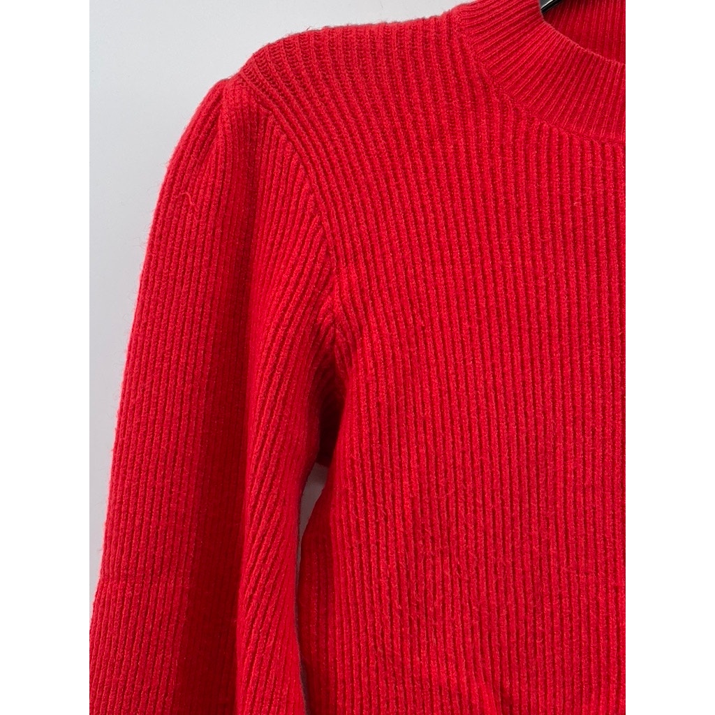 LINE & DOT Women's Bright Red Knit Mock-Neck Long Balloon Sleeve Sweater SZ XS
