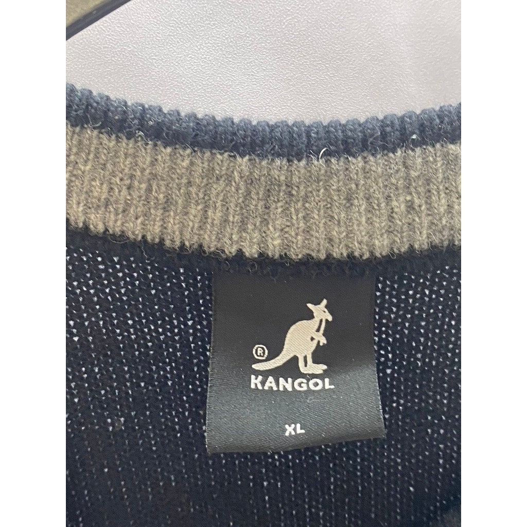 KANGOL Men's Black Knit Embroidered Logo Crewneck Long Sleeve Sweater XL