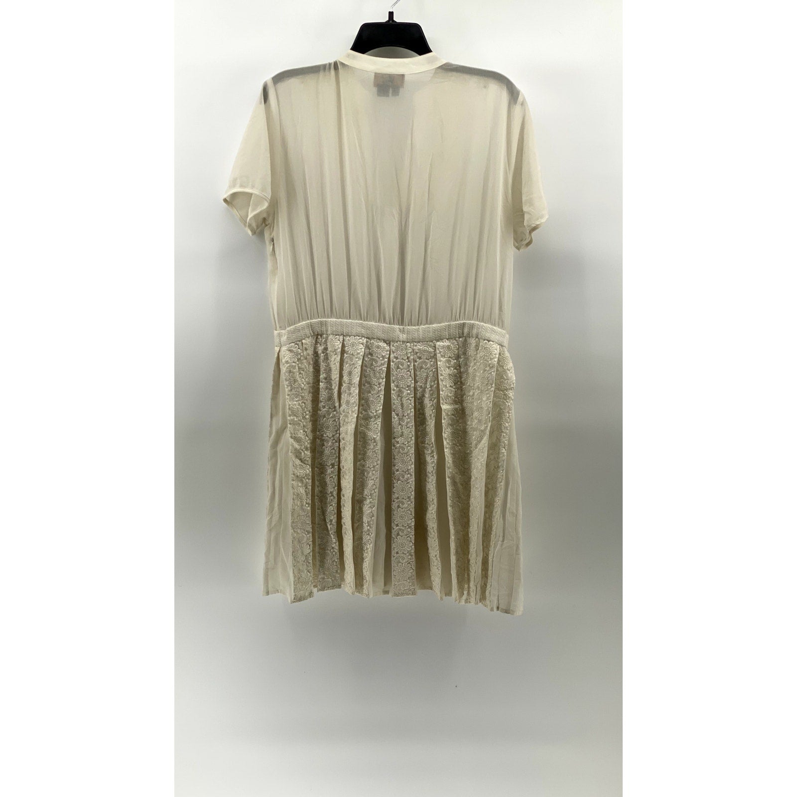 S&B Women's Petite Cream Knit Sheer Pleated Cinched Knee-Length Dress SZ 12P