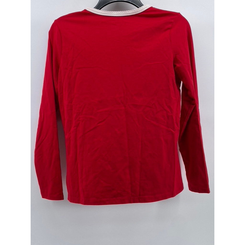 LANDS' END Women's Red-White Trim Crewneck Long Sleeve Pajama Top SZ XS