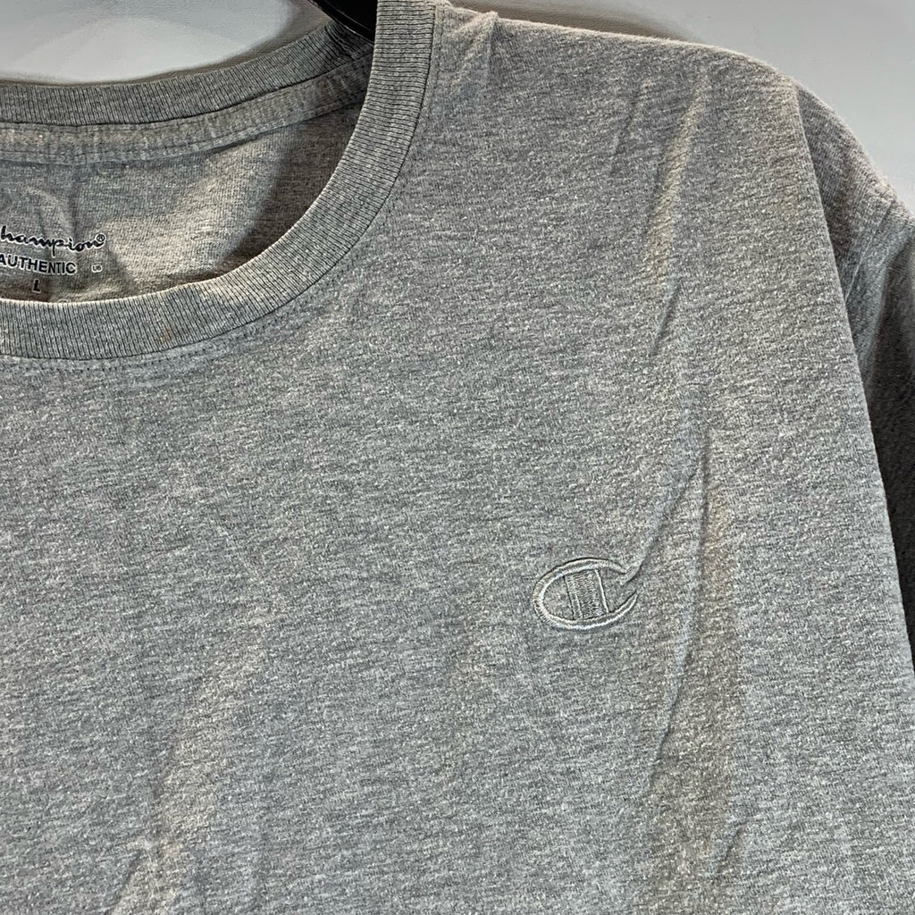 CHAMPION Authentic Men's Gray Solid Crewneck Casual Short Sleeve T-Shirt SZ L