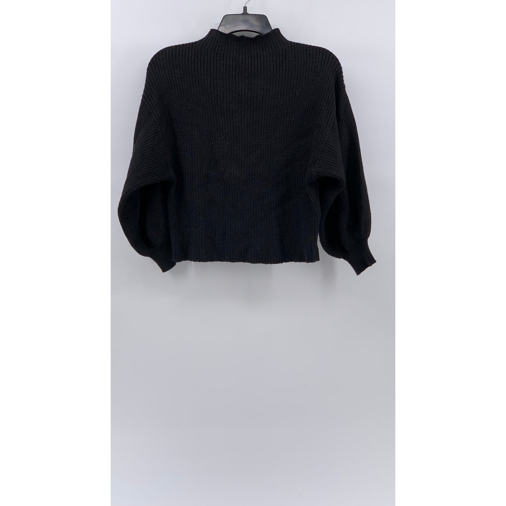 LINE DOT Women's Black Ribbed Mock-Neck Long Sleeve Pullover Sweater SZ S