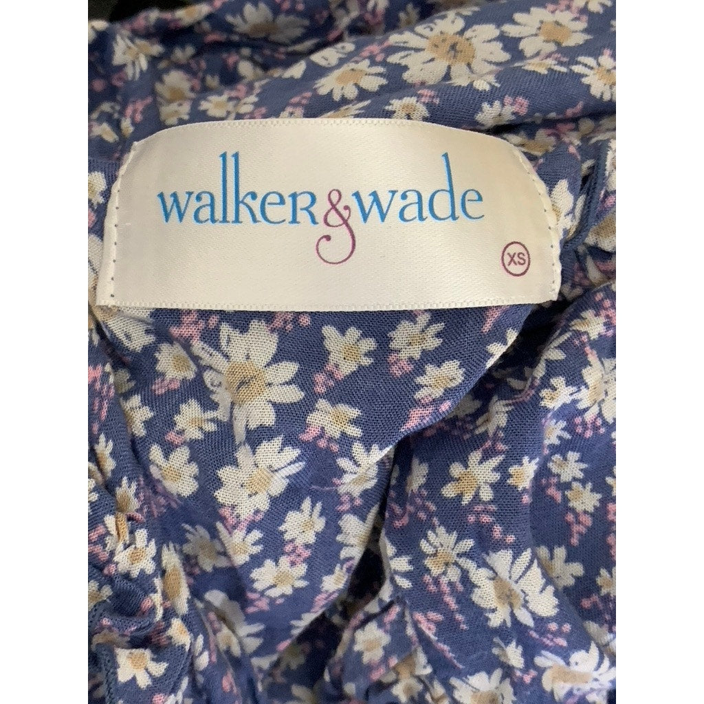 WALKER & WADE Women's Blue Floral Ruffle-Trim V-Neck Wrap Midi Dress SZ XS