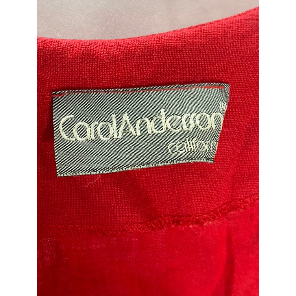 CAROL ANDERSON Women's Vintage Red Linen-Blend V-Neck Button-Up Top SZ 12