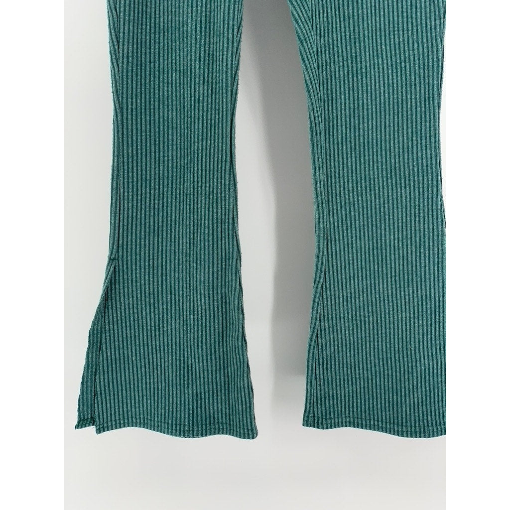 OUT FROM UNDER Women's Dark Green Ribbed Wide Slit Leg Pants SZ S