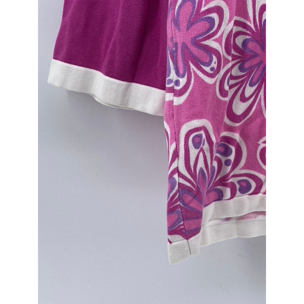 BOB MACKIE Women's Pink Wearable Art Floral Button-Up Long Sleeve Cardigan SZ S