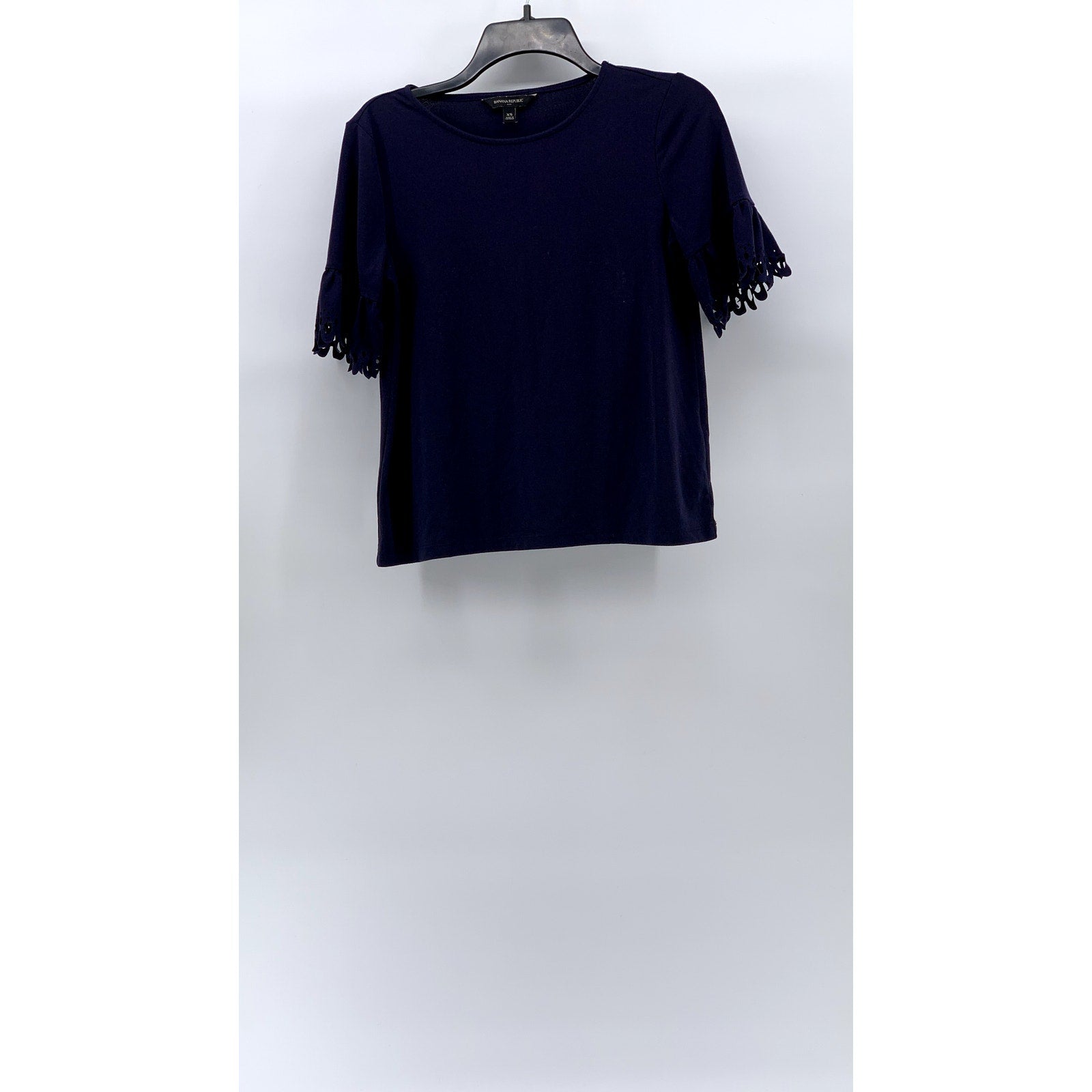 BANANA REPUBLIC Women's Dark Navy Crewneck Short Lazer-Cut Sleeve Top SZ XS