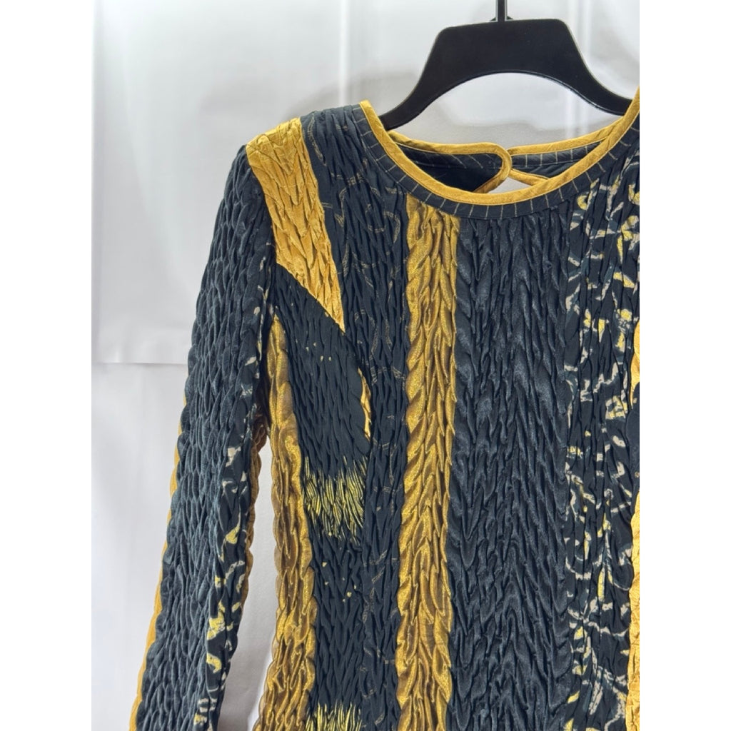 JEANNE MARC Women's Gold/Black Pleated Vintage 80's Cocktail Dress SZ L