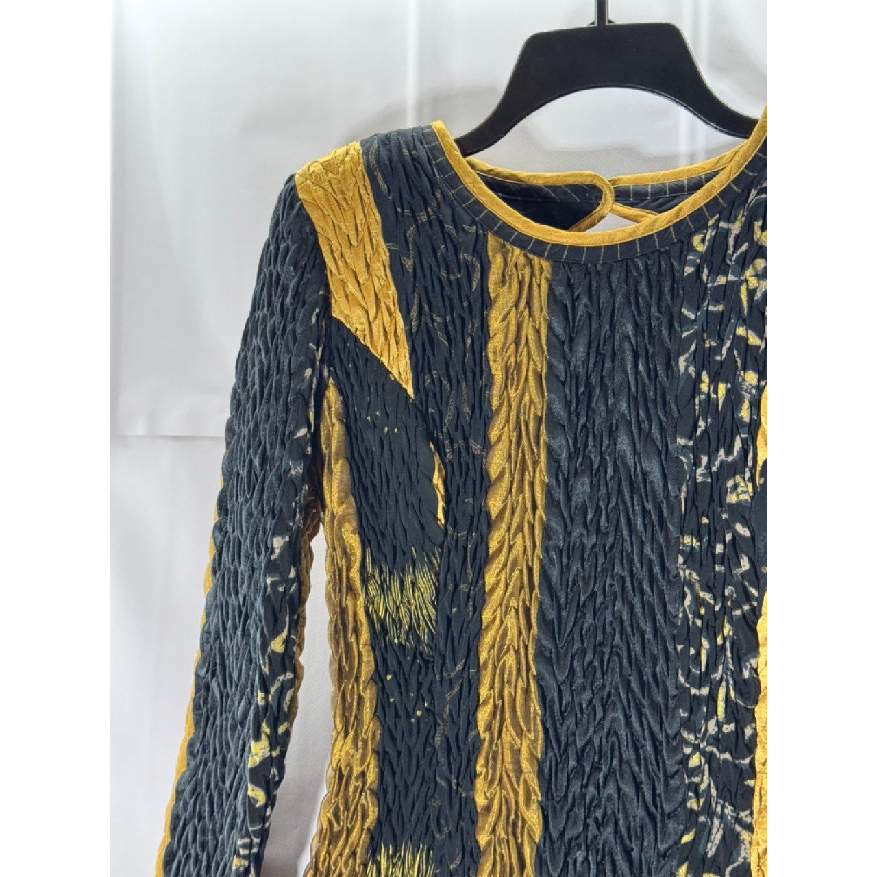 JEANNE MARC Women's Gold/Black Pleated Vintage 80's Cocktail Dress SZ L