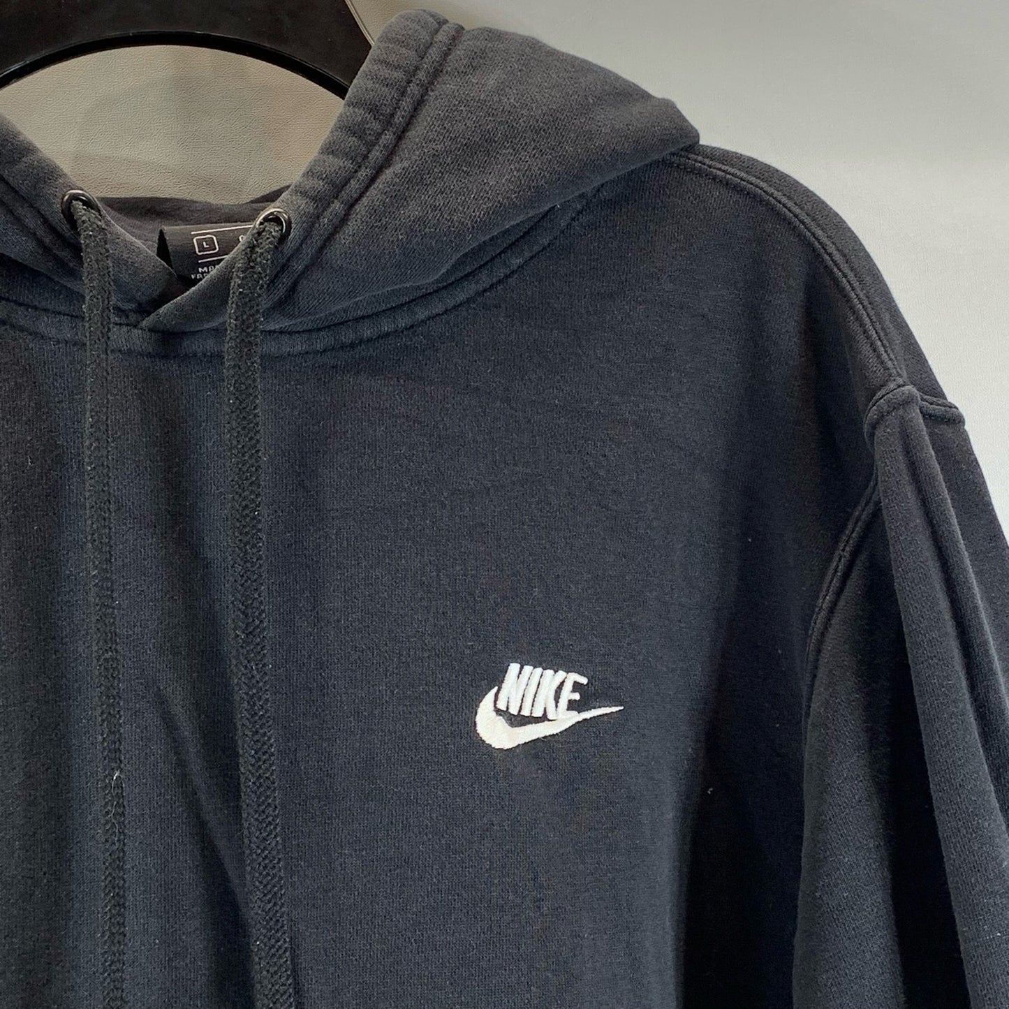 NIKE Sportswear Men's Black/White Swoosh Logo Pullover Hoodie SZ L