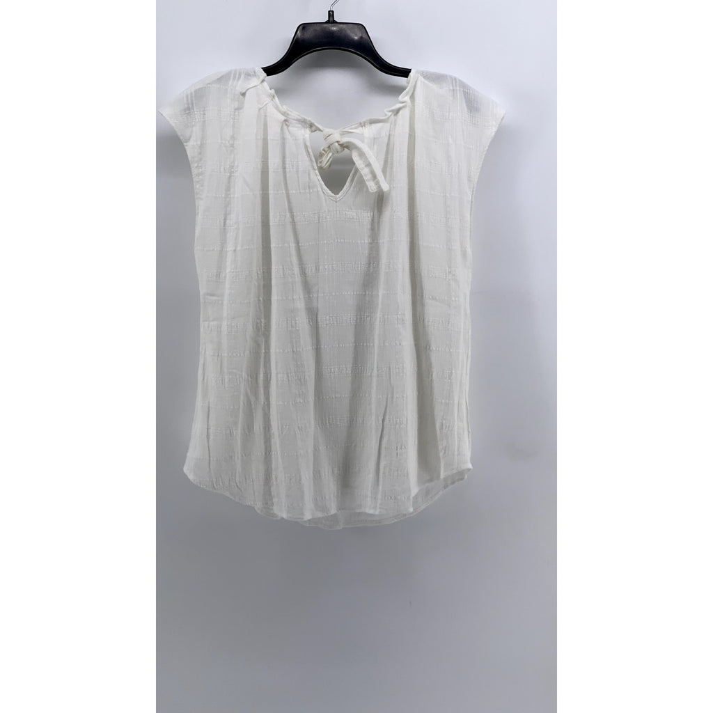 LAUREN CONRAD Women's White Solid Cotton Pleated Short Sleeve Top SZ XL