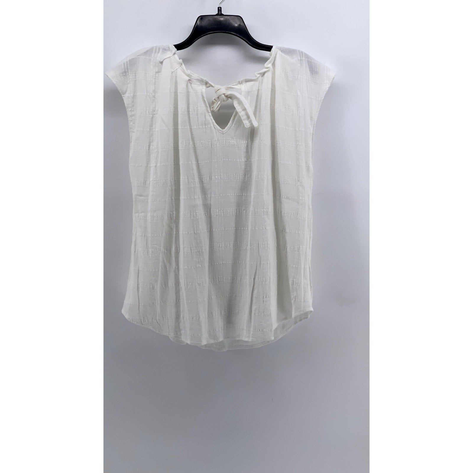LAUREN CONRAD Women's White Solid Cotton Pleated Short Sleeve Top SZ XL