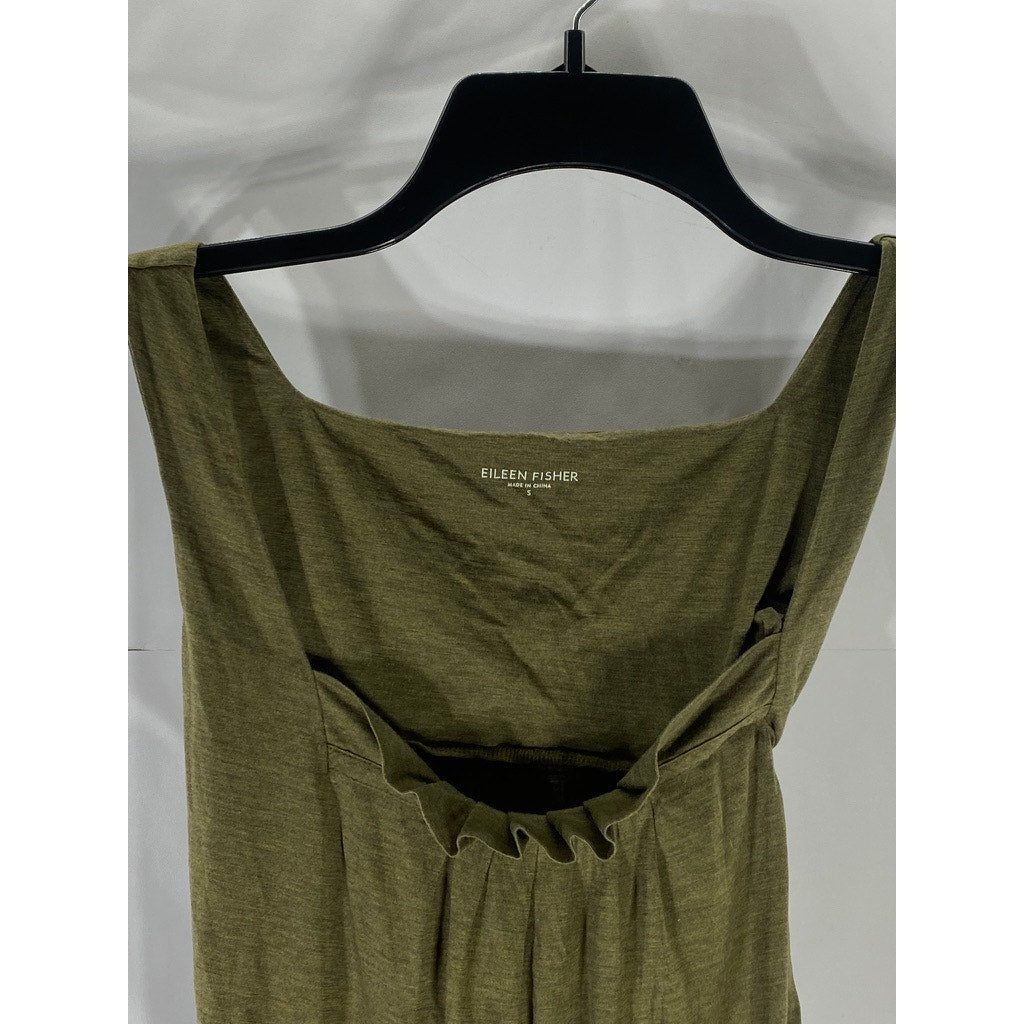 EILEEN FISHER Women's Olive Green Scoop-Neck Solid Silk-Cotton Tank Top SZ S