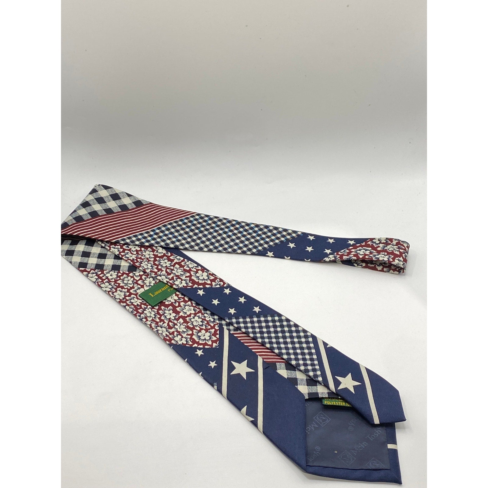 LAURANT BENON PARIS Men's Blue-Red-White Ginghman Star Print Tie SZ OS