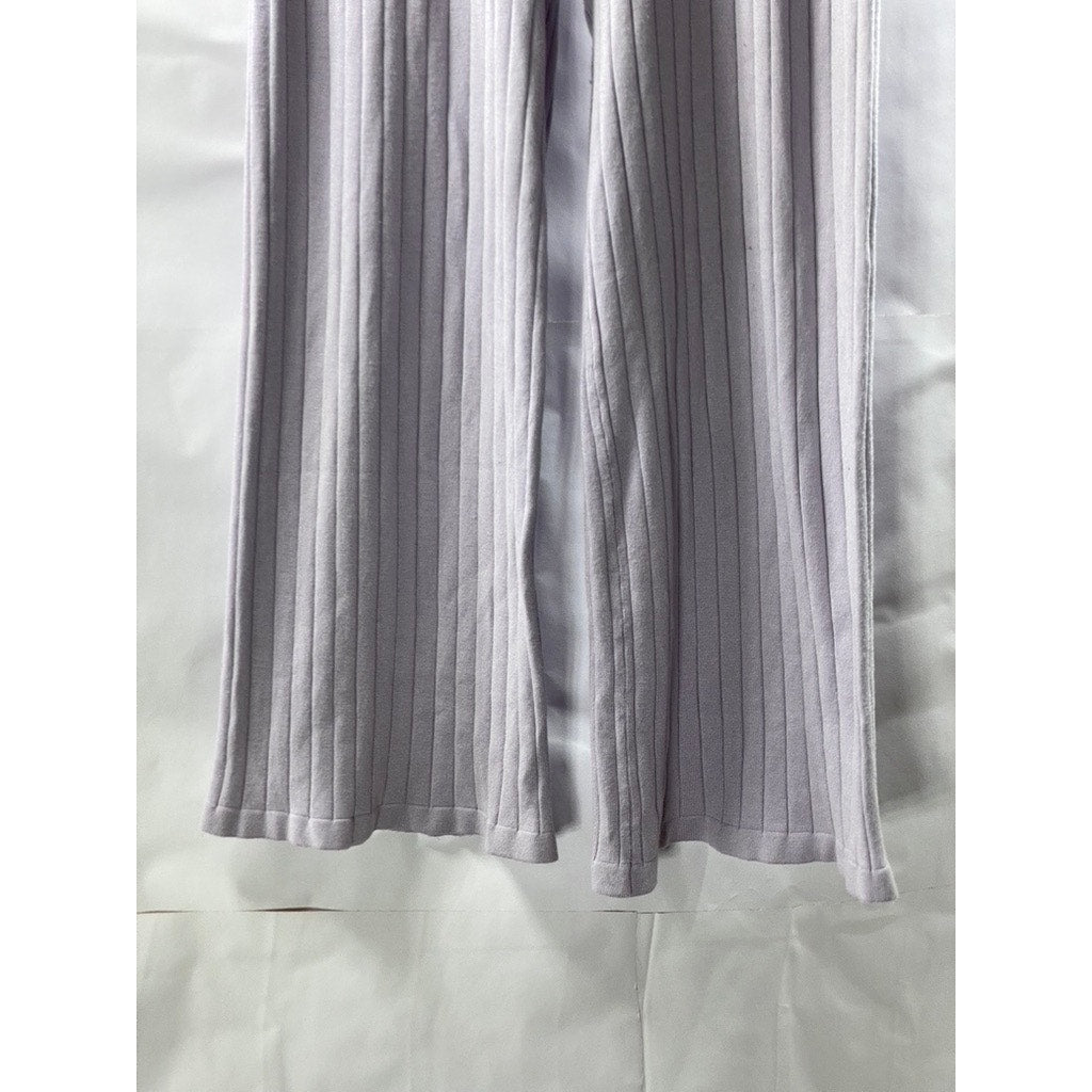 BCBGENERATION Women's Orchid Purple Rib Knit High-Rise Wide-Leg Casual Pant SZ S