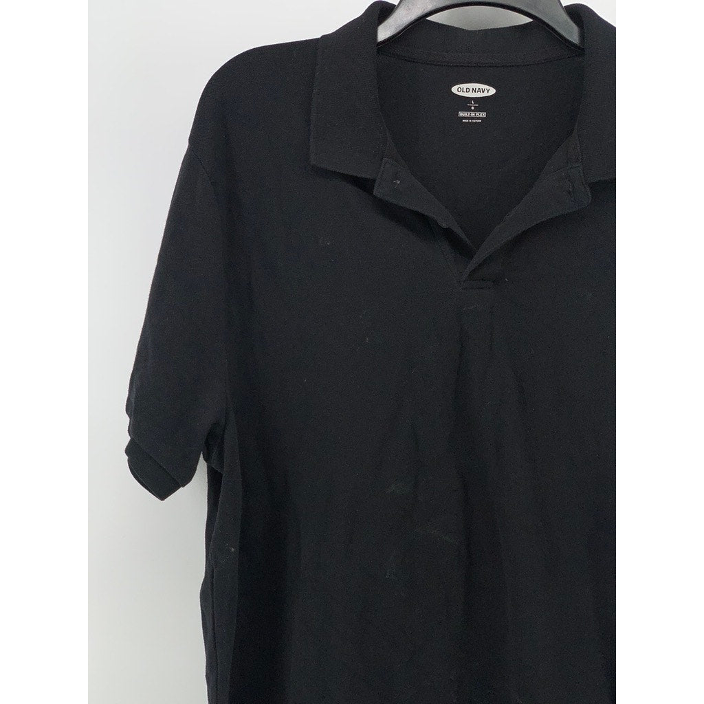 OLD NAVY Men's Black Solid Casual Cotton-Blend Regular-Fit Short Sleeve Polo SZL