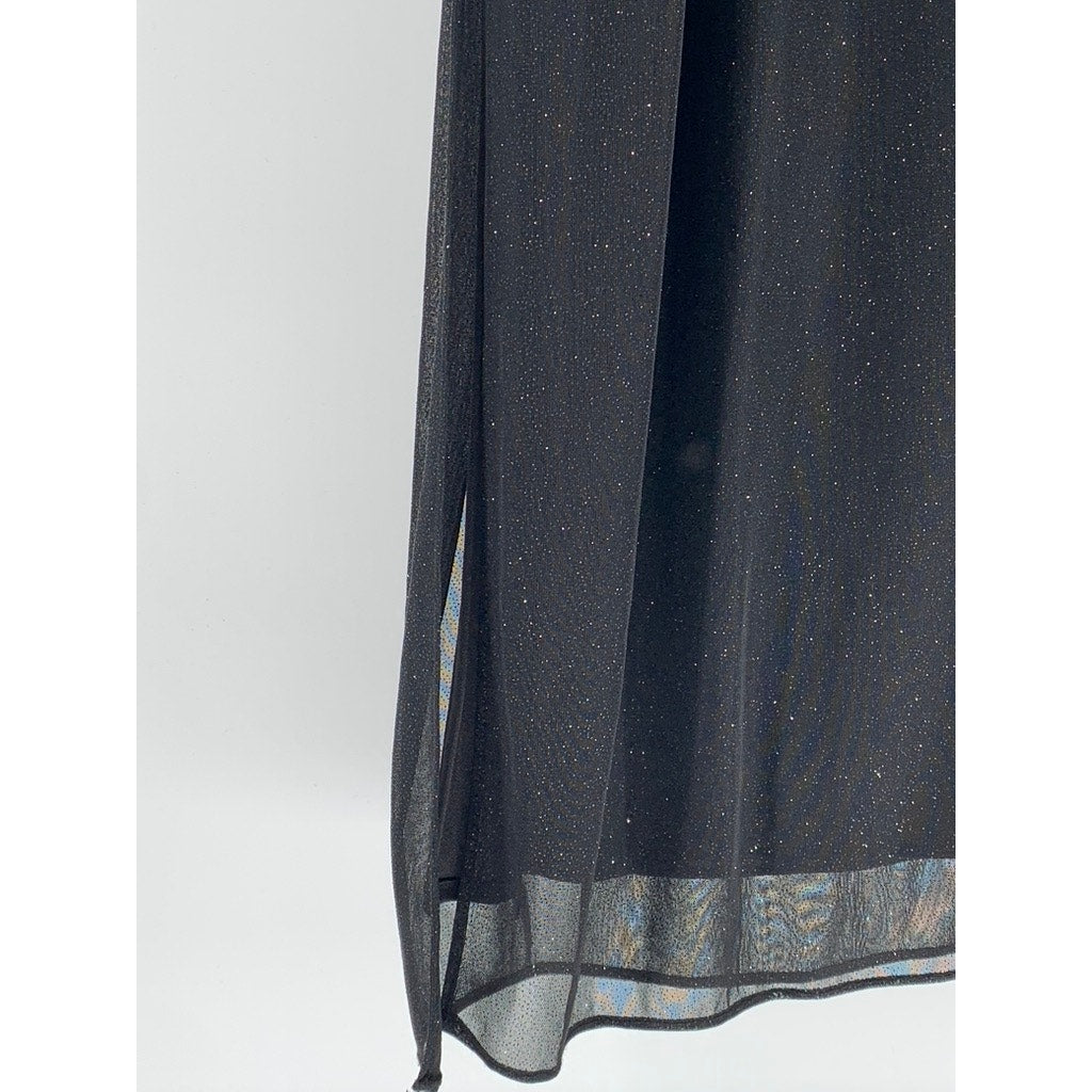 ALEX EVENINGS Women's Petite Black Shimmer Cold-Shoulder Draped Dress SZ 14P