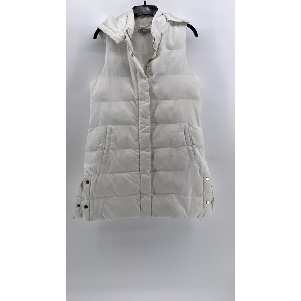 CHARLIE PAIGE Women's White Hooded Sleeveless Zip-Up Puffer Vest SZ M