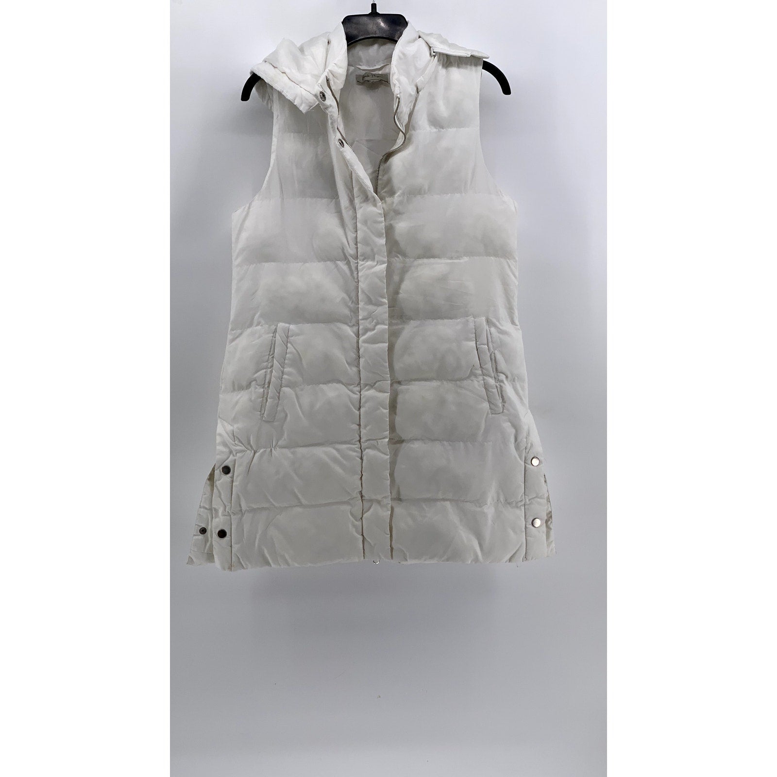 CHARLIE PAIGE Women's White Hooded Sleeveless Zip-Up Puffer Vest SZ M