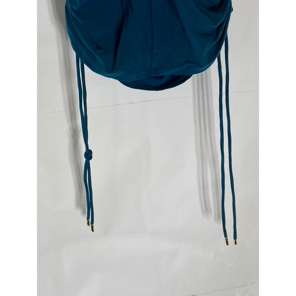 ROBIN PACCONE Women's Pacific Blue Aubrey Lingerie Side-Ruched Tankini Top SZ S