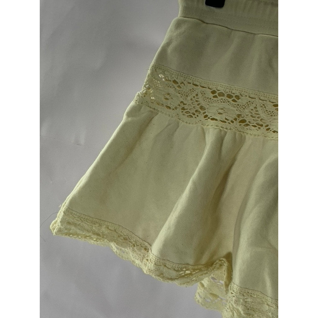 OUT FROM UNDER Women's Off-White Lace-Trim Drawstring Pull-On Mini Skort SZ S