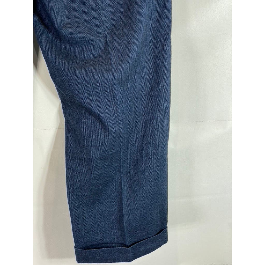 PAUL FREDRICK Men's Navy Cotton Stretch Classic-Fit Pleated Cuffed-Hem Pant SZ35