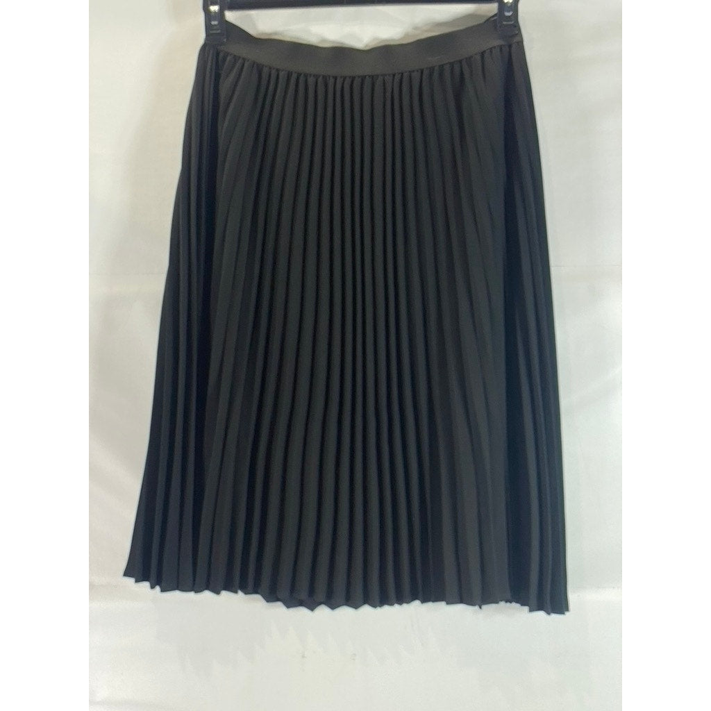 KATE KASIN Women's Black Pleated Knee-Length A-Line Swing Pull-On Skirt SZ XL