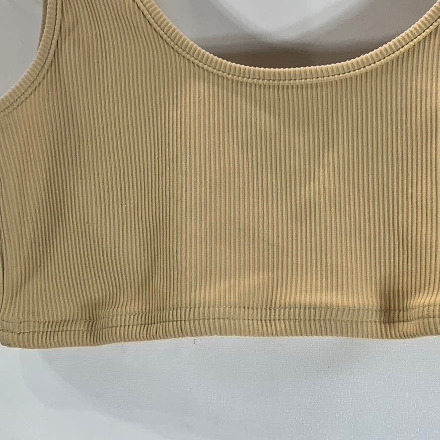 EDIKTED Women's Beige Lenny Ribbed Crop Stretch Top SZ S