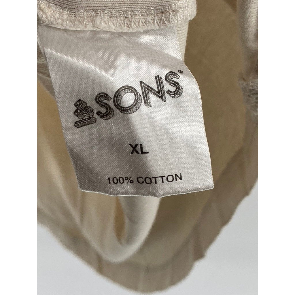& SONS Men's Beige Casual Short Sleeve Polo Shirt SZ XL