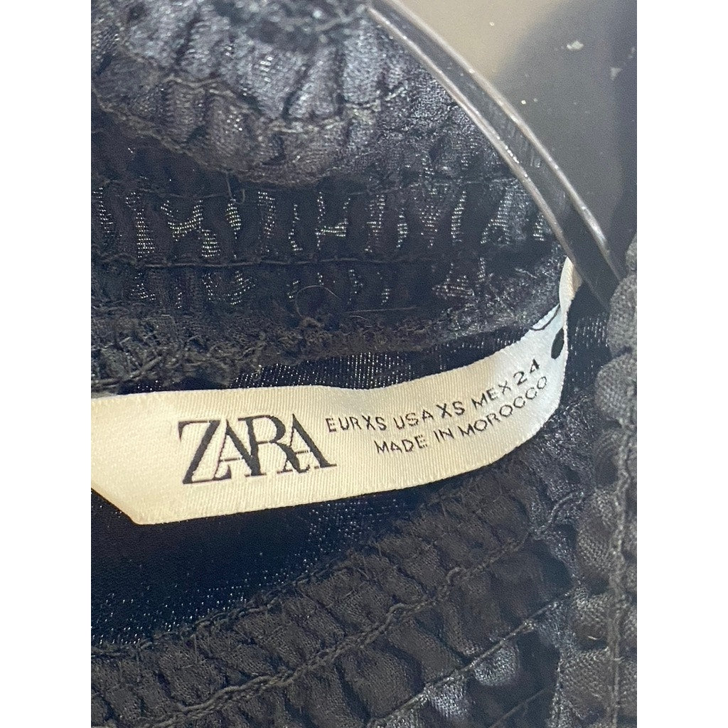 ZARA Women's Black Velvet Mock-Collar Long Bell Sleeve Mini Dress SZ XS