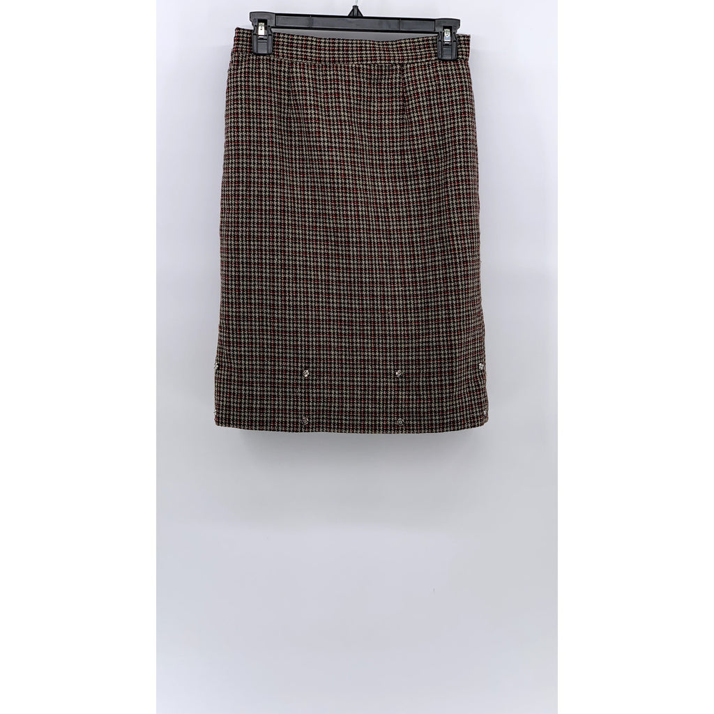 ABCHICBYAB Women's Brown Houndstooth Straight Knee Length Skirt SZ L