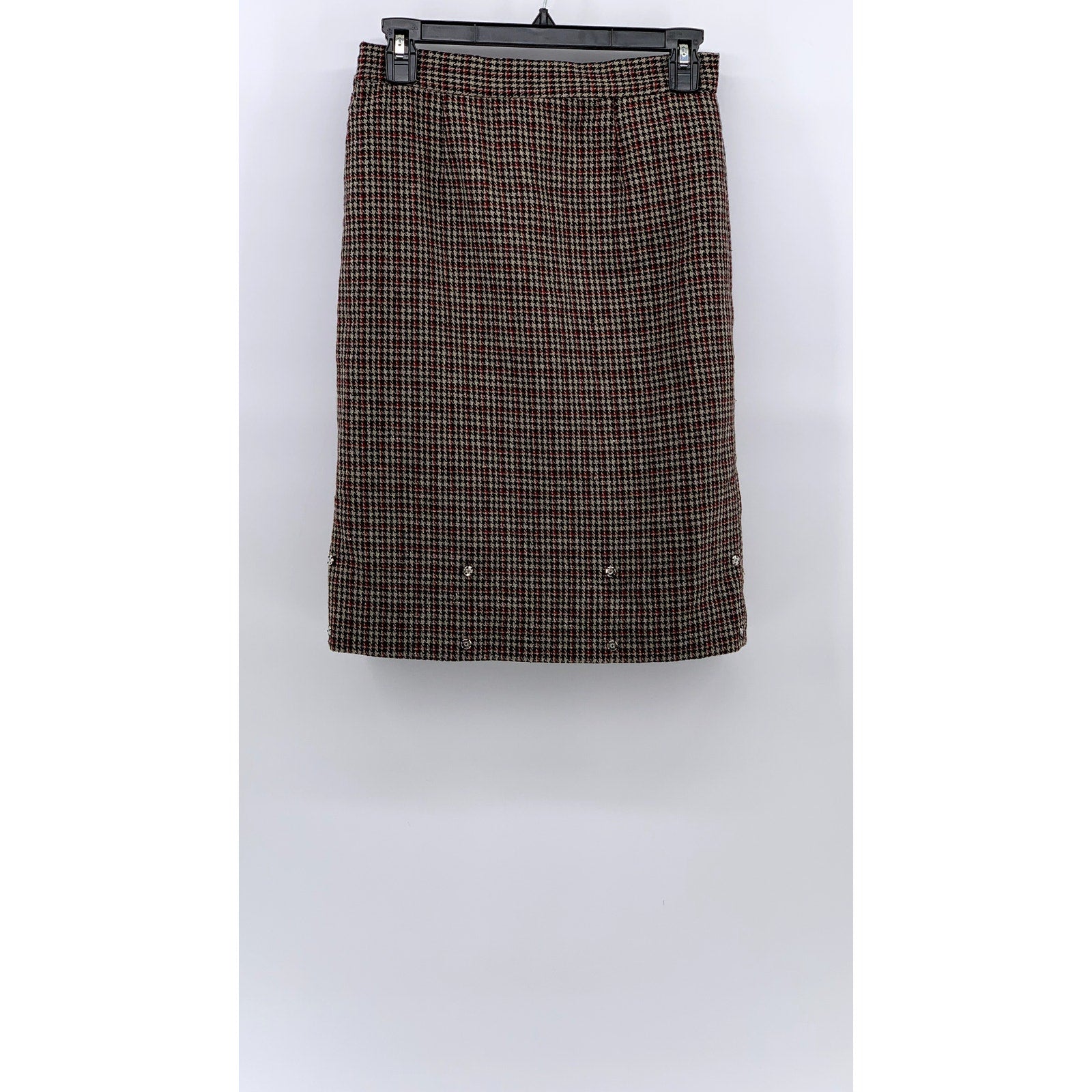 ABCHICBYAB Women's Brown Houndstooth Straight Knee Length Skirt SZ L