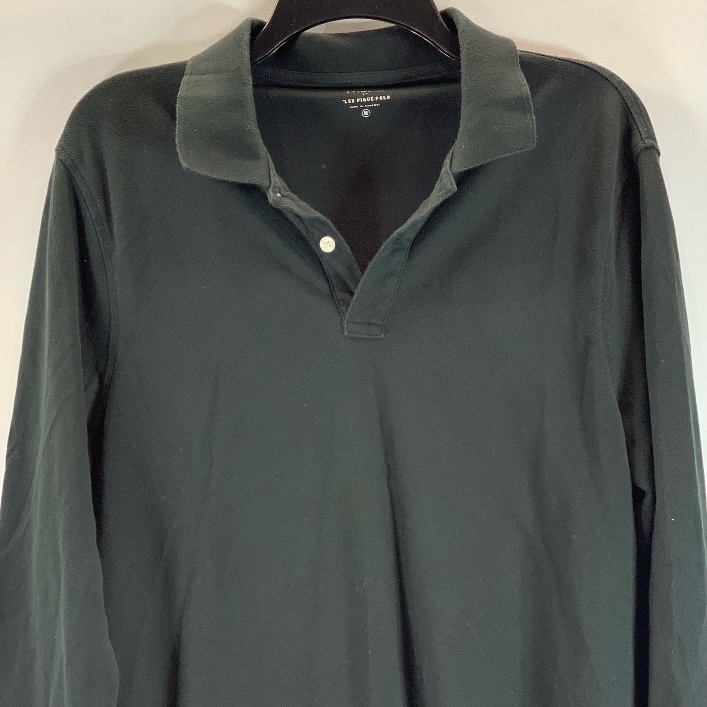 J. CREW Factory Men's Black Flex Pique Long Sleeve Two-Button Polo Shirt SZ M