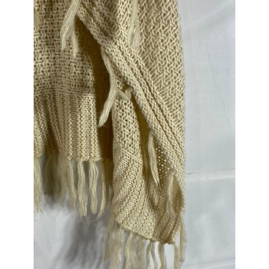 UNBRANDED Women's Tan Crochet Snap-Button Tassel Fringe Poncho/Shawl SZ OS