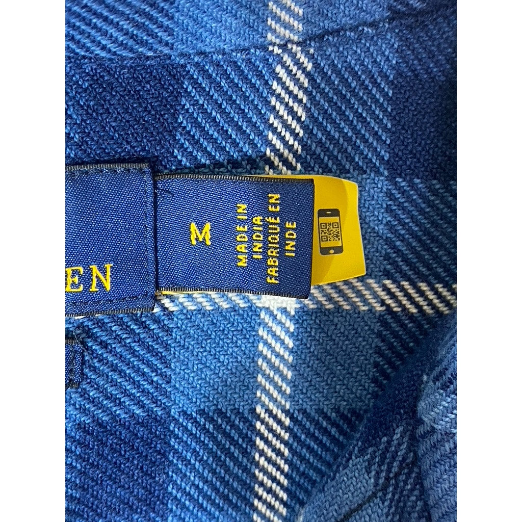 POLO RALPH LAUREN Men’s Blue Plaid Classic-Fit Button-Up Indigo Shirt SZ M