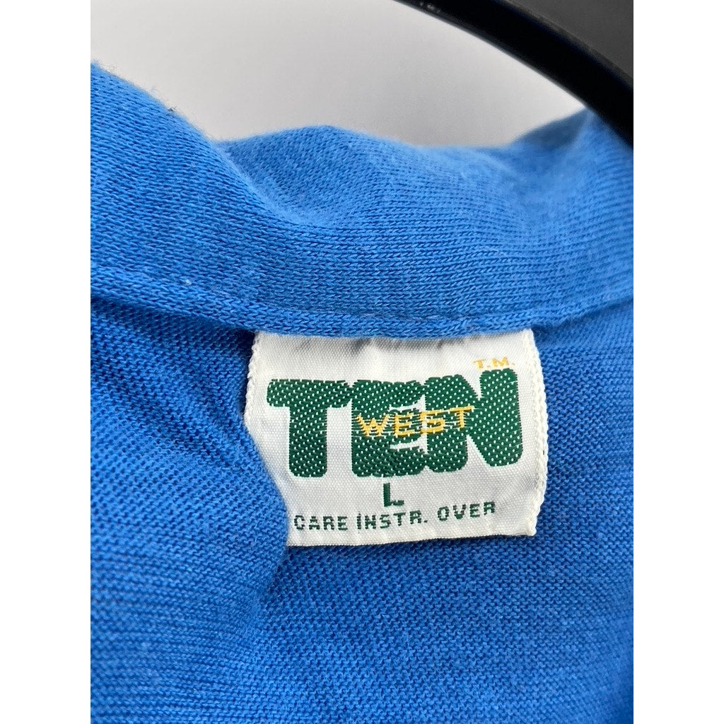 TEN WEST Men's Blue Short Sleeve Regular-Fit Stripe Polo Shirt SZ L