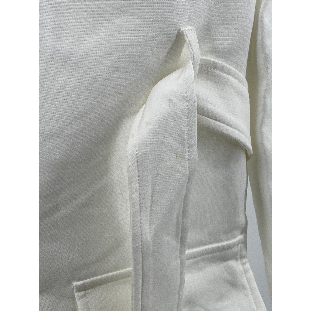 LIONESS Women's White Button-Up Long Sleeve Notch Collar Belted Mini Blazer SZ M