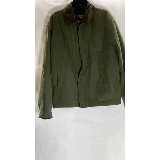 DOCKERS Men's Vintage Olive Green Zip-Up Collared Utility Barn Jacket SZ XL