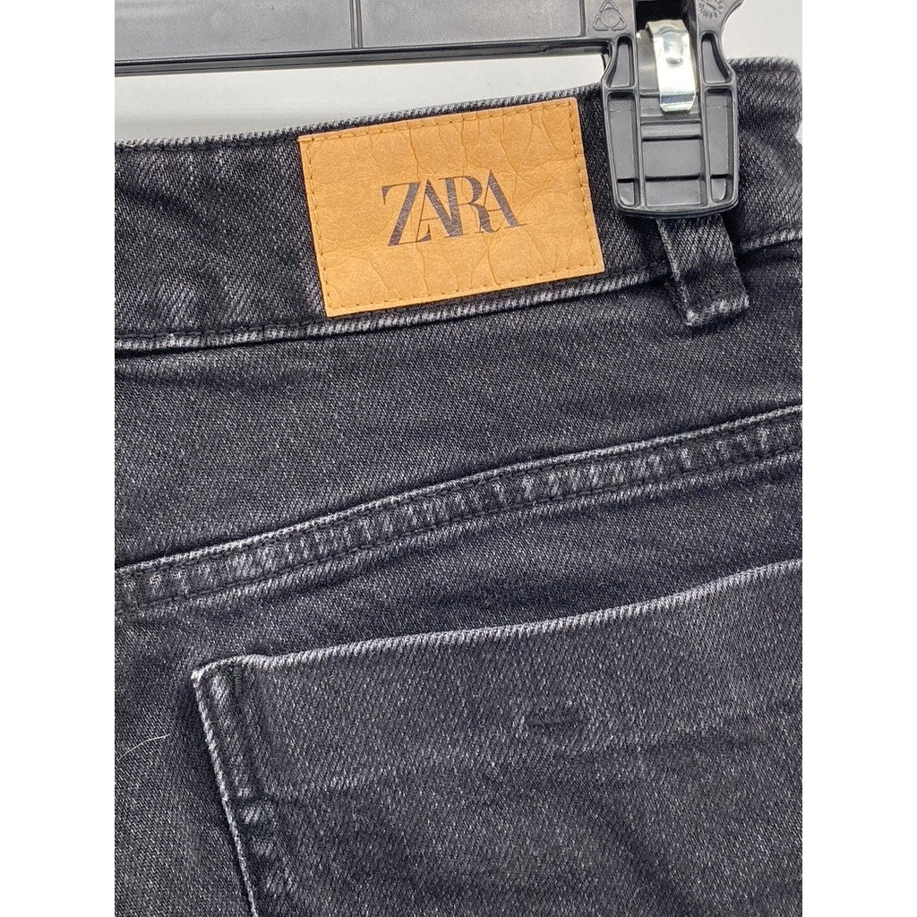 ZARA Women's Black Denim Regular-Fit Raw-Hem Cotton Shorts SZ 4