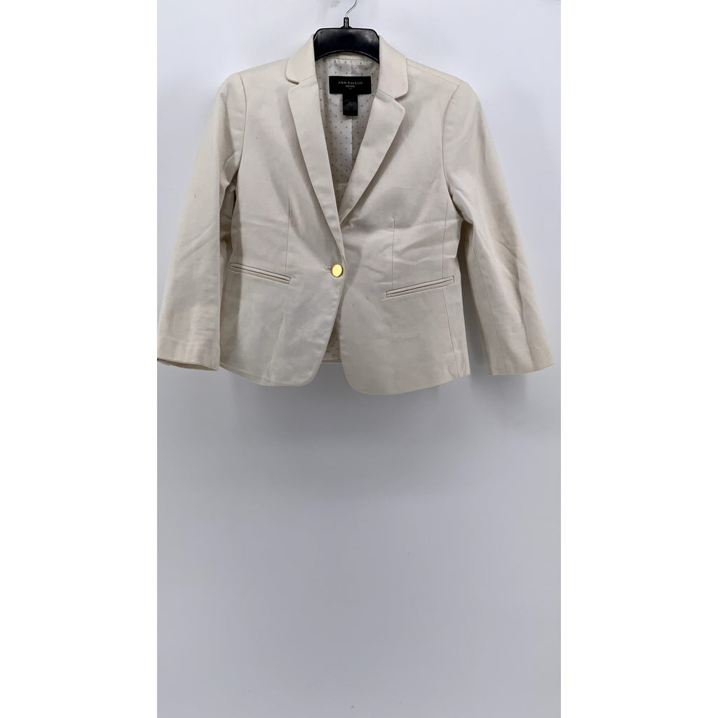ANN TAYLOR Women's Petite Beige Textured Single Button Blazer SZ 4P