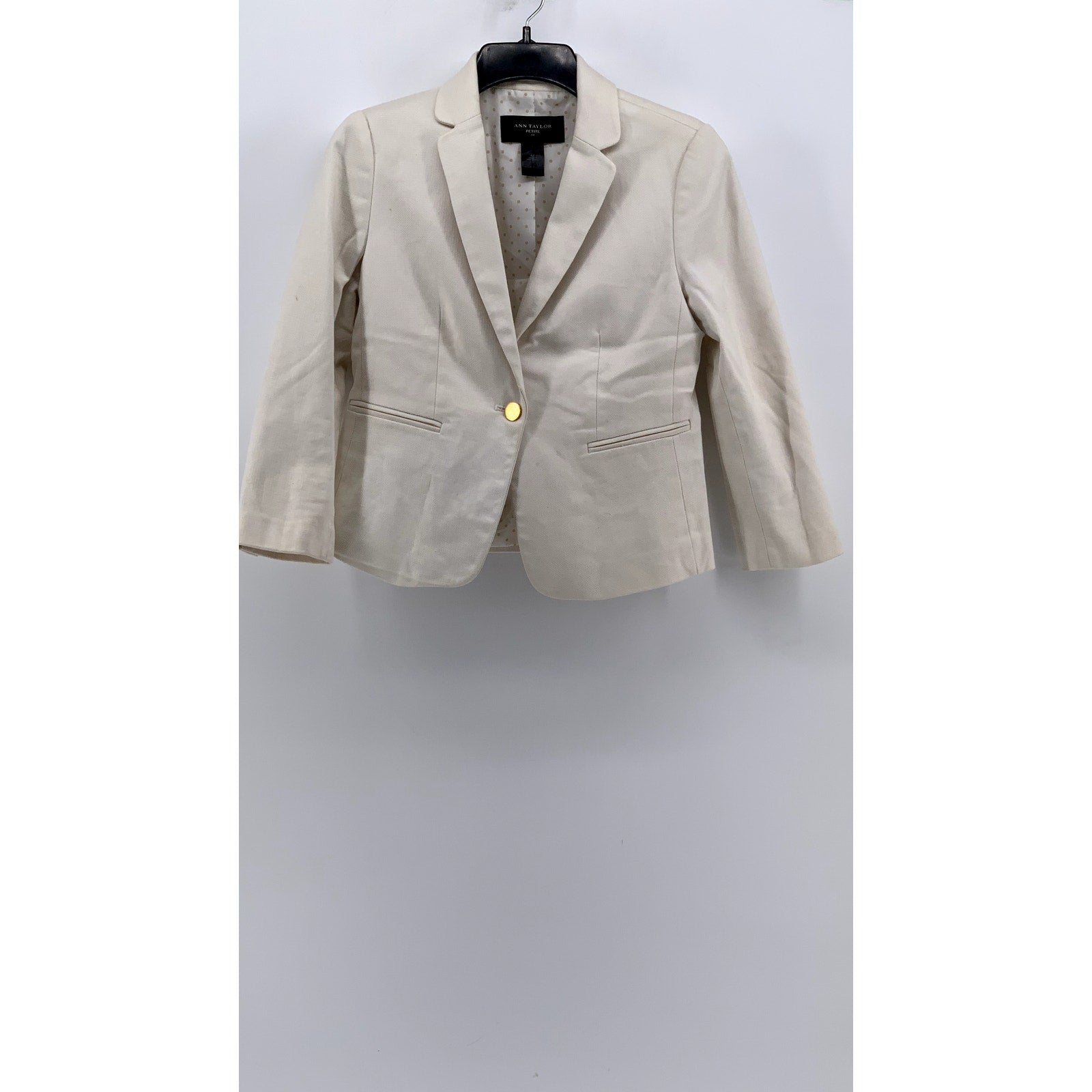ANN TAYLOR Women's Petite Beige Textured Single Button Blazer SZ 4P