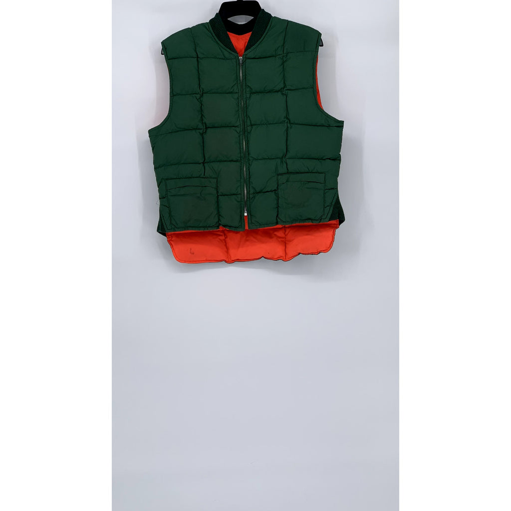 UNBRANDED Men's Forest Green-Orange Reversible Zip-Up Puffer Vest SZ S
