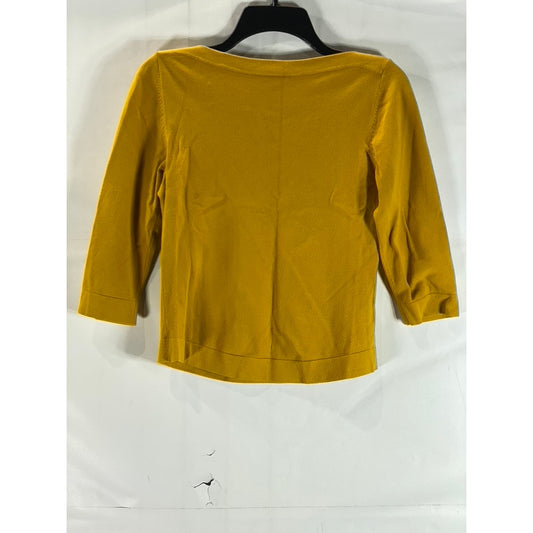 ANN TAYLOR Women's Yellow-Gold Solid Boatneck Long Sleeve Top SZ M
