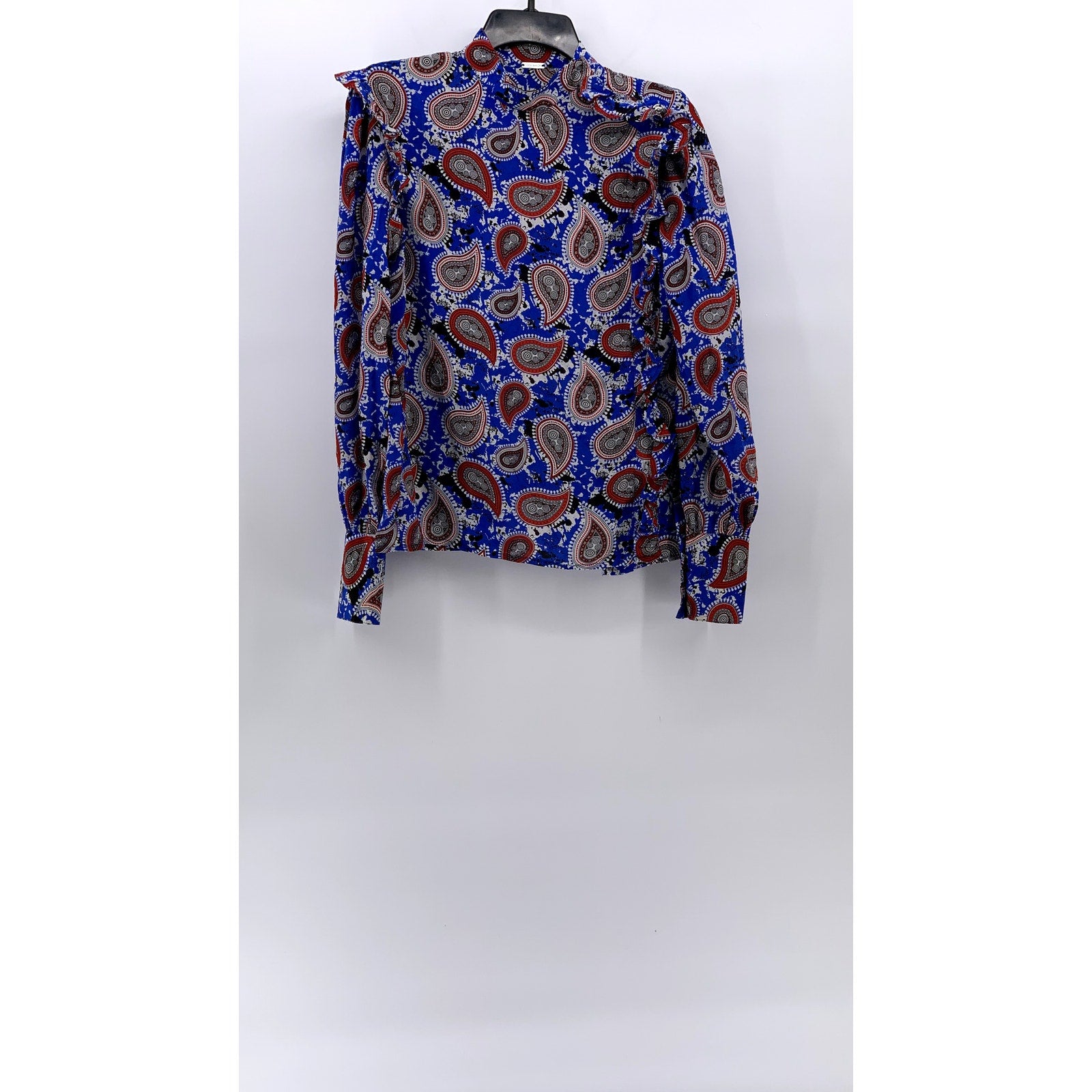 DODO BAR OR Women's Blue-Red Silk Paisley Mock-Neck Long Sleeve Top SZ 40(USS)